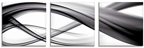 ARTland Wanddeko Glasbilder Wandbild Glas Bild Set 3 teilig je 20x20 cm Quadratisch Moderne Kunst Abstrakt Modern Rauch Welle Schwarz Weiß S7KQ