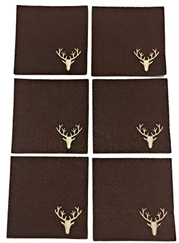 Handwerk Gilde Glasuntersetzer Filz 10x10 cm 6 Stück Braun mit Hirsch