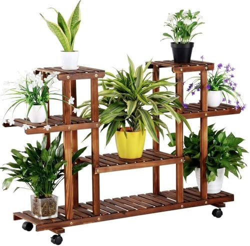 Yaheetech Soporte para Plantas Interiores y Exteriores Estanteria Plantas con Ruedas Desmontables 124 x 33 x 80 cm Estante Macetas de 4 Niveles para Terreza Jardín Balcón