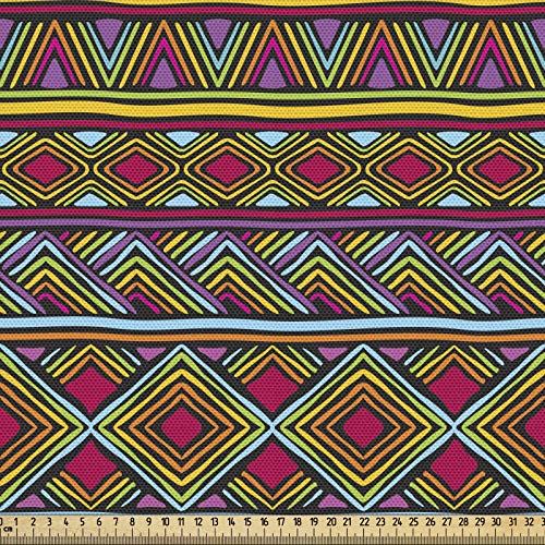 ABAKUHAUS afrikanisch Gewebe als Meterware, Geometrisch Bunt, Schön Gewebten Stoff für Polster und Wohnaccessoires, 1M (148x100cm), Magenta Gelb