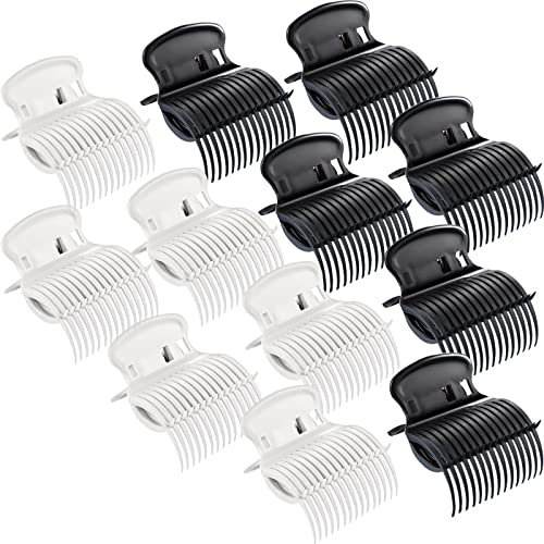 Hot Roller Clips Hair Curler Claw Clips Replacement Roller Clips for Women Girls Hair Section Styling (12 Pieces, White, Black)