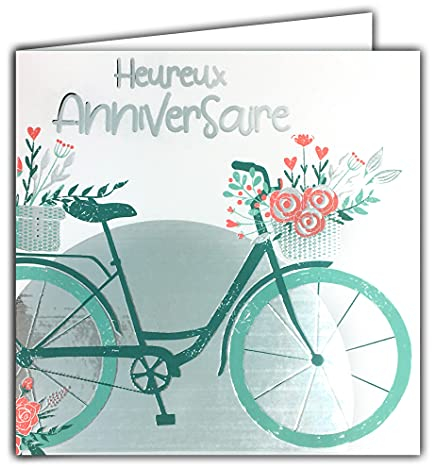 Afie 22036 Karte, quadratisch, silberfarben, zum Geburtstag, Fahrrad, Damen, Blumenstrauß
