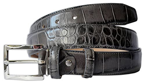 PASQUALE CUTARELLI Italienischer Ledergürtel mit Krokodilmuster Dunkelgrau XX-Groß 115 Zentimeter