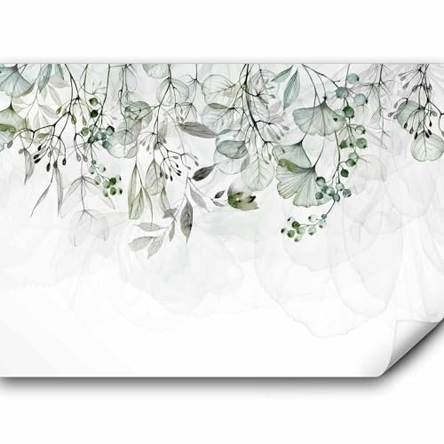 murando - Papier peint panoramique nature 400x280 cm - Revêtement mural décoration pour chambre salon - Design moderne - Vert gris blanc - Fleurs feuilles nature plantes vert b-A-0694-a-d