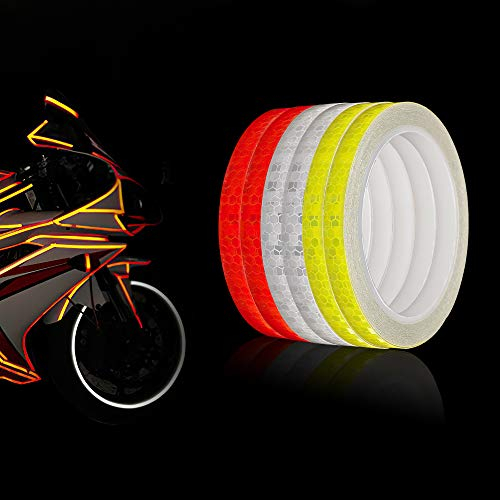 6 Rolle Reflektorband Selbstklebend für Auto und Fahrrad, Reflektor Wasserdicht Sicherheit Markierung Band Warnklebeband Nacht Reflektor Streifen Tape (Rot Weiß Gelb / 1CM * 8M)