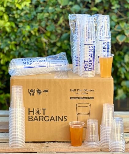 HOT BARGAINS - 1000 X Clear 1/2 Half Pint 10oz Strong Plastic Beer Cups Glasses Disposable Flexible Tumblers CE - Sealed Box (Half Pint (10oz/280ml))