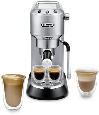 De'Longhi Dedica Arte Espressomaschine mit manuellem Milchaufschäumer für Espresso, Capuccino, Latte, 992.2 g Wassertank, Silber, EC885M