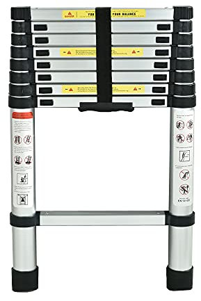 2.6 m Scala telescopica multifunzione in alluminio, pieghevole, antiscivolo,carico 150 kg