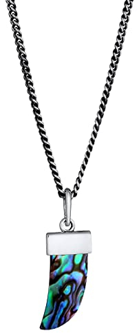 Kuzzoi Herren Halskette mit Muschel Zahn Anhänger (30 mm) in 925 Sterling Silber, Kette mit kunstvollen Abalone Muschel Zahn für den Mann, Symbolschmuck für den Mann, Länge 55 cm
