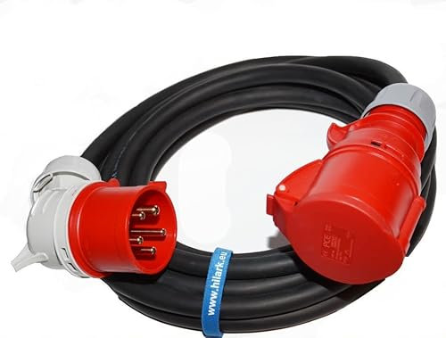 Hilark Cavo di prolunga in cloruro di polivinile H05VV-F 5g2,5 mm (5 x 2,5 mm²) Spina angolata 400V 16A IP44 - Cavo elettrico in PVC per cantiere, industria, uso esterno (50 metri, Nero)