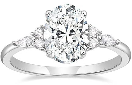 TIGRADE Verlobungsring, 3 Karat, ovaler Schnitt, Zirkonia, Marquiseschliff, runder Zirkonia, Ewigkeitsring, Schmuck für Damen, Größe 36-40, Stein