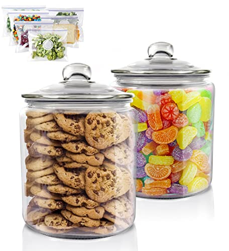 Myiosus Juego de 2 Tarros de Almacenamiento con Tapa, 3,9L Recipiente de Vidrio Grande Hermético, Tarro de Galletas para Nueces, Harina, Caramelo, con 15 Bolsas de Almacenamiento
