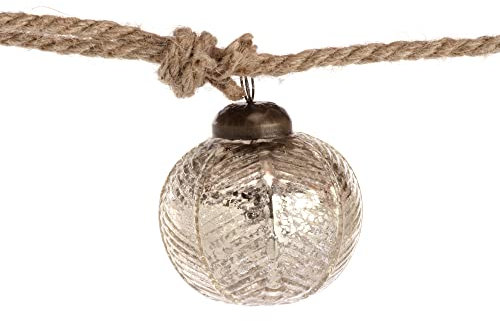 DEMDACO Weihnachtsgirlande aus geblasenem Glas und Juteseil, Glaskugel, silberfarben, 127,7 cm