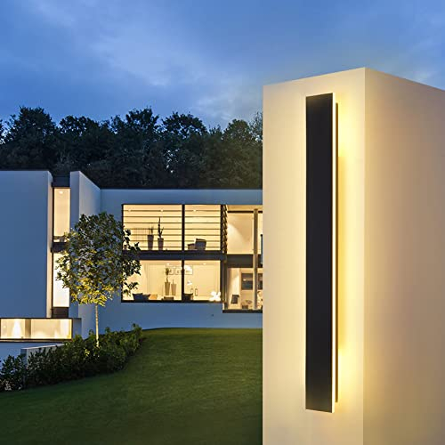 LED Wandleuchte Aussen/Innen Lang Wandlampe Anthrazit, Ip67 Wasserdicht Außenwandleuchten Aluminiumlegierung Schwarz Außenleuchte Terrasse Wandleuchte Für Gärten, Villa , Warmes Licht,80*5cm,19w