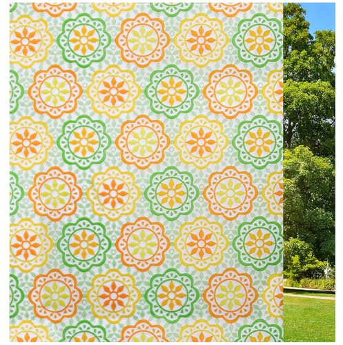 ConCus-T Colorful Patterned Window Privacy Film 90 × 200 cm Frosted Window Film Lace Decorative Glass Film Static Cling Self Adhesive Window Vinyl for Home Office