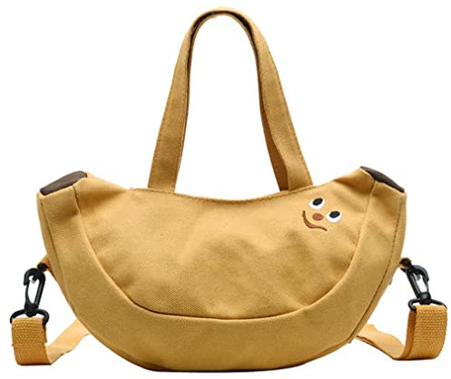 Fruit Denim Bag Cute Cartoon Shoulder Tote Bag Fruit Banana Apple Embroidered Canvas Ladies Crossbody Messenger Bags Mini Handbag Purse Students Slung Mobile Phone Canvas Bag, gelb