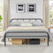 Yaheetech Romantic 5ft King Metal-Framed Bed with High Headboard, Strong Metal-Framed Bed with Storage for Bedrooms, Guestrooms