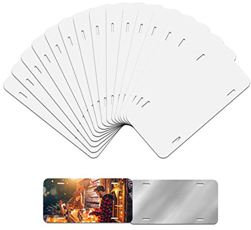 14Pcs Blank License Plates, Thickness 0.65mm Metal Automotive Sublimation License Plates Tag for Custom Design Work (White)