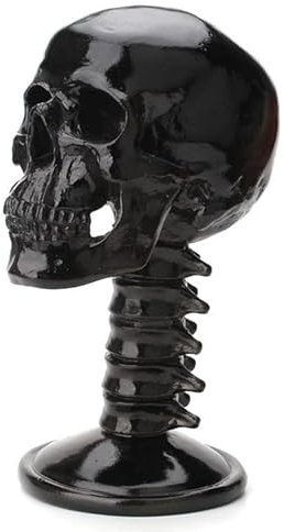 EdirFtra Schädel Kopfhörer Ständer, Skelett Helm Rack, Multifunktionale Sonnenbrille Schal Schädel Helm Ständer, Harz schwarzer Schädel mit Wirbelsäule Home Ornament