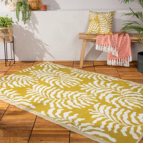 furn. Tocorico Rug – Indoor/Outdoor Reversible Jacquard Weave Durable Weather Resistant Easy Clean Tropical Rug (Mustard - 120x180cm)