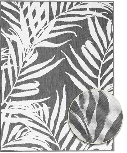 Primaflor Outdoor-Teppich Beidseitig - REVERSO, Palm Tree, Grau, 120x160cm | Wetterfester, Wasserabweisender, UV-Beständiger Teppich für Innen und Außen, Balkon und Terrasse, Öko-Tex Zertifiziert