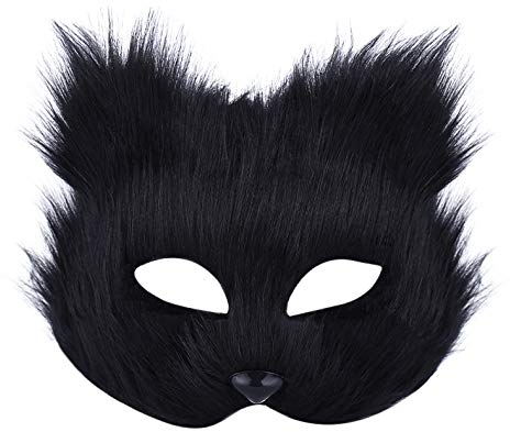 FakeFace Fellige Fuchsmaske Halloween Maske Tier Halbgesichtsmaske Fuchs Häschen Masken Verkleidungs-Augenmaske Halloween Cosplay Kostüm Karneval Party Kostüm Requisiten,schwarz