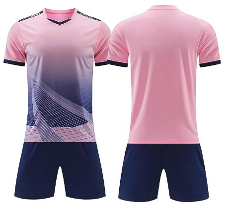 YuanDiann Maillot de football pour adulte et enfant - Compétition sportive - Manches courtes + short - Séchage rapide - Respirant - Uniforme de football, Rose, XXL