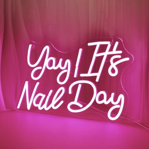 Yay It's Nail Day Neon Signs for Wall Decor Pink LED Light Sign for Girls Beauty Makeup Room Decor Light Up Sign for Birthday Party Nails Salon Decoration USB Powered