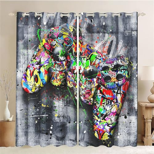 SMchwbc Gaming Vorhänge Game Fenstervorhang Schlafzimmer 100x140cm Gamer Blickdicht Vorhnge Wasserdichter Stoff Gaming Vorhang 2 Set Blickdicht (5,100 x 140 cm(2X50X140cm))