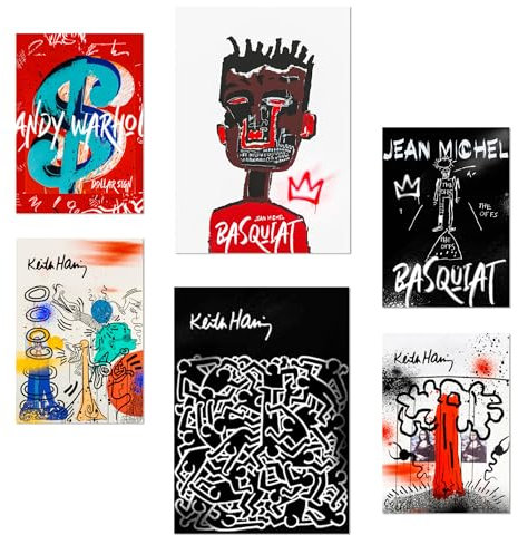 Nacnic 6er-Set Grafiti Pop Basquiat Warhol Poster mit Designillustrationen zur Dekoration der Wände Ihres Zuhauses. Räume, Büro, Laden und Geschäft A3 und A4 Rahmenlos