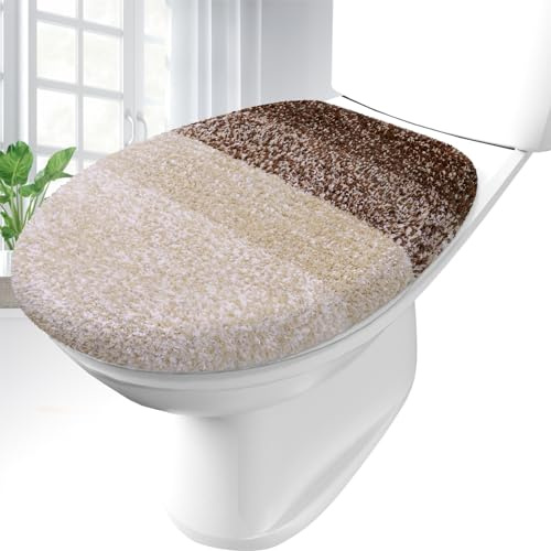 OLANLY Soft Microfiber Bathroom Toilet Lid Cover, Machine Washable Seat Covers, 17.5x15, Stays in Place Rubber Backing, Fits Most Round, Elongated and Oblong Lids, Accessories Decor, Brown