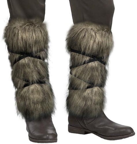 HiiFeuer Viking Artificial Fur Barbarian Leg Warmers Wrap, Medieval Fuzzy Leg Gaiters, Warrior Shin Guards Vintage Leg Armor (Brown A)