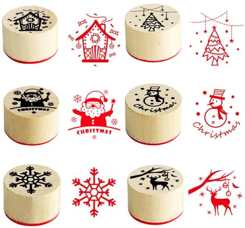 Stempel Weihnachten Holz, Weihnachtsstempel,Holzstempel mit 6 Christmas Patterns, Frohe Weihnachten StempelSet für Holz Briefmarke, Weihnachtskarten, Textil Briefmarken, Kinderzeichnungen