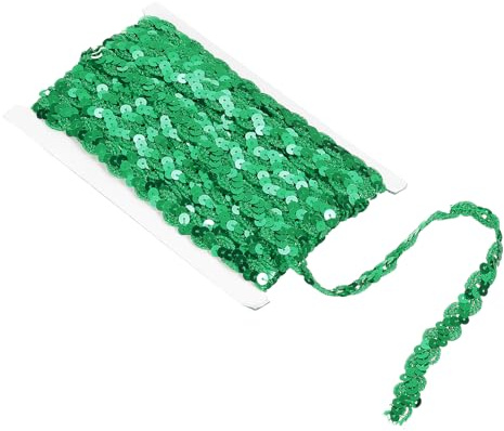 QUARKZMAN 11 Yardas 0.6 Cinta de Lentejuelas, Cinta Plana de Lentejuelas Paillette para Manualidades de Costura, Adornos de Disfraces, Verde
