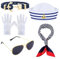 5 Stück Kapitän Matrosen Kostüm Set,Streifen Matrosenmütze,Schal,Sonnenbrille,Weißer Handschuh,Anker Armband für Halloween,Cosplay,Verkleidungsparty, für Männer Frauen