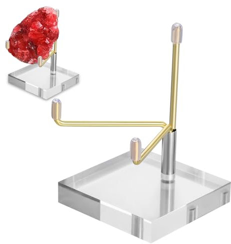 Sibba Plate Stands for Display Adjustable Metal Arms Photo Stand Easel Acrylic Base Small Holder Case Plate Gold Home Décor Accents for Collectibles Decorative Book Coral Geodes Rock(2x2x3 Inch