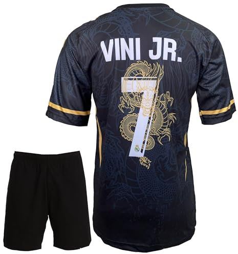 Gokaynex Vini Jr. R.Madrid #7 Dragon Retro Limited Edition Jersey for Children and Shorts Sports Jersey Football Jersey Training Jerseys Children's Jersey with Short Football Fans (4-13 Years), black,