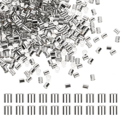 Piriuuo 500 Stück Quetschperlen, 2mm Langes Quetschröhrchen Metall Quetschperlen Mehrzweck Tube Crimp Perlen für DIY Ohrringe, Halsketten, Armbänder, Fußkettchen, Anhänger, Schmuckherstellung (Weiß K)
