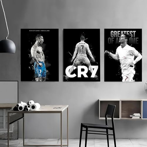 Rcxnm Star de Football Art Mural 3 Pièces Affiche Toile Motif Sport Décoration Murale 60X40Cm
