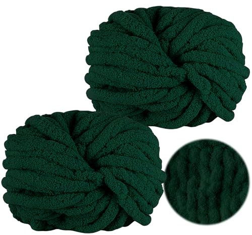 Dicke Wolle zum Häkeln 250gx2, Chunky Yarn Wolle Dunkelgrün, Super Soft Chunky Wolle, Dicke Wolle zum Handstricken, Armstricken Wolle Flauschig zum Häkeln Decke, Schals, Mützen, Zierkissen