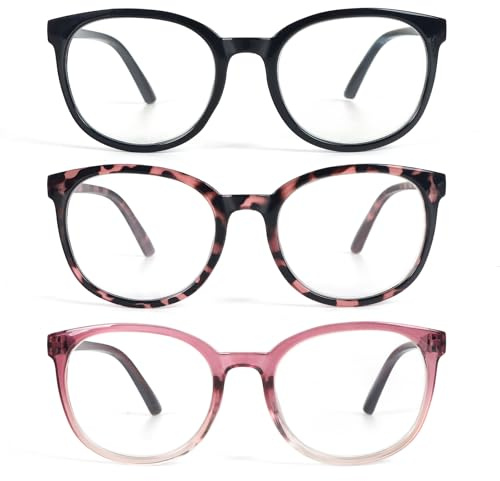 KoKoBin 3-Pack Frauen Runde Lesebrille Blaues Licht Blocking Frühling Scharnier Mode Leser