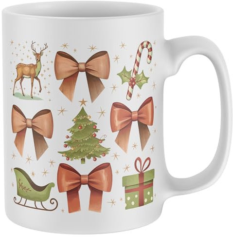 Purple Print House Vintage Christmas Items Mug Reindeer Bows Candy Cane Tree Xmas Tea Coffee Cup Gift Women