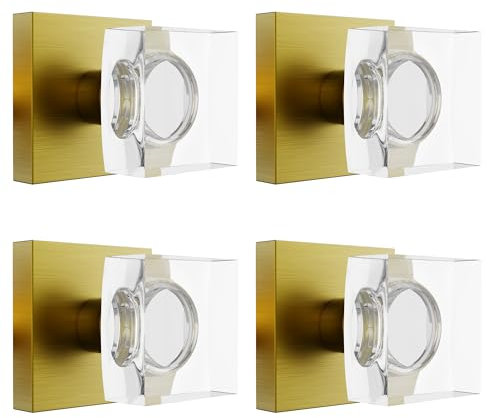 4 Pack Antique Brass Door Knob Dummy Door Knobs Crystal Door Knobs Interior, Antique Door Knob Square Door Knob Glass Door Handle for Hall Pantry Closet Door Knob