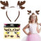 Rentier Kostüm Set, Geweih Haarreif + Gesichtstattoo Rentier Face Art Sticker, Karneval Deko Rentier Kostüm Kinder Erwachsene, Haarreif Rentier für Weihnachten Karneval Fasching Cosplay Party Zubehör