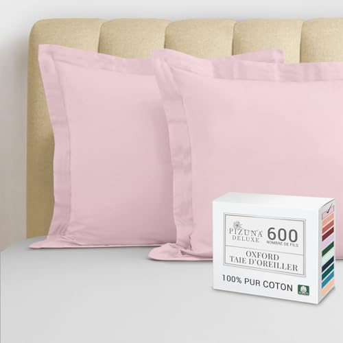 Pizuna Coton Set de 2 Taies d'oreiller 65x65 cm Rose Clair 600 Fils | 100% Coton Longue Tige Armure Satin Taies d'oreiller Douces 65x65 (Rose clair Taies d'oreiller 2 Pièces)