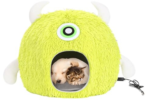 Heizbett für Katzen Pet Cave, geschlossenes Katzenbett mit Heizung - Katzenversteck mit einstellbarer Temperatur und Timer - Bequemes Katzenhaus USB steckbar für Kleintiere bis max