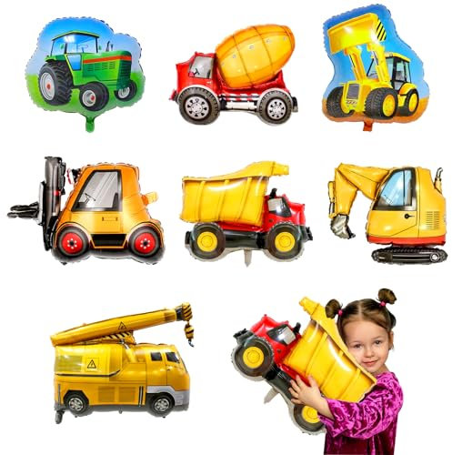 7 Stück Bagger Ballon XXL Bulldozer Luftballons Giant Radlader Folienballon Traktor Folie Riesenballon Konstruktion Luftballons für Jungen Auto-Thema Party Hochzeiten Abschluss Geburtstag Dekorationen