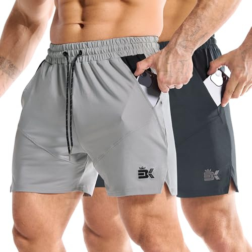 ZENWILL Pack de 2 DryFlow Pantalones Cortos Ligeros Deporte Hombre,Short Gym Running para Gimnasio, Pantalón Corto Ejercicio Hombre Secado Rápido(Gris Oscuro/Gris Claro,M)