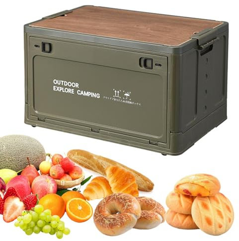 Fruusv Storage Bins, Camping Portable Box, Wooden Lid Garage Organizer, Foldable Outdoor Zipper Folding, Stackable Container For Garden Tools Accessories, 1x