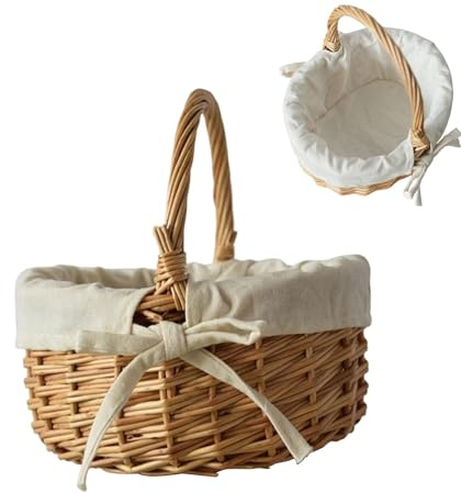 Weidenkorb Mit henkels Picknickkorb Geflochten Osterkörbchen Groß Einkaufskorb Mit Innenfutter Weide Weidenkörbe Blumenmädchen Korb Aufbewahrungskörbe Für Eiersammeln, Süßigkeiten, Spielzeug